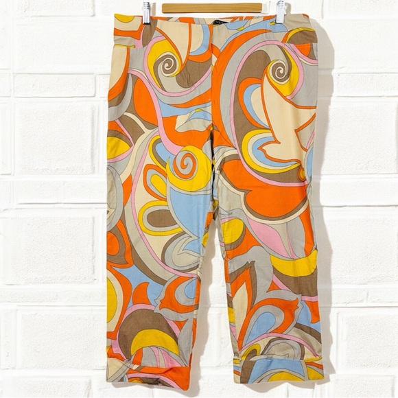 Insight Pants - Insight Vintage Retro 70s Psychedelic Print Stretchy Colorful Cropped Pants 16